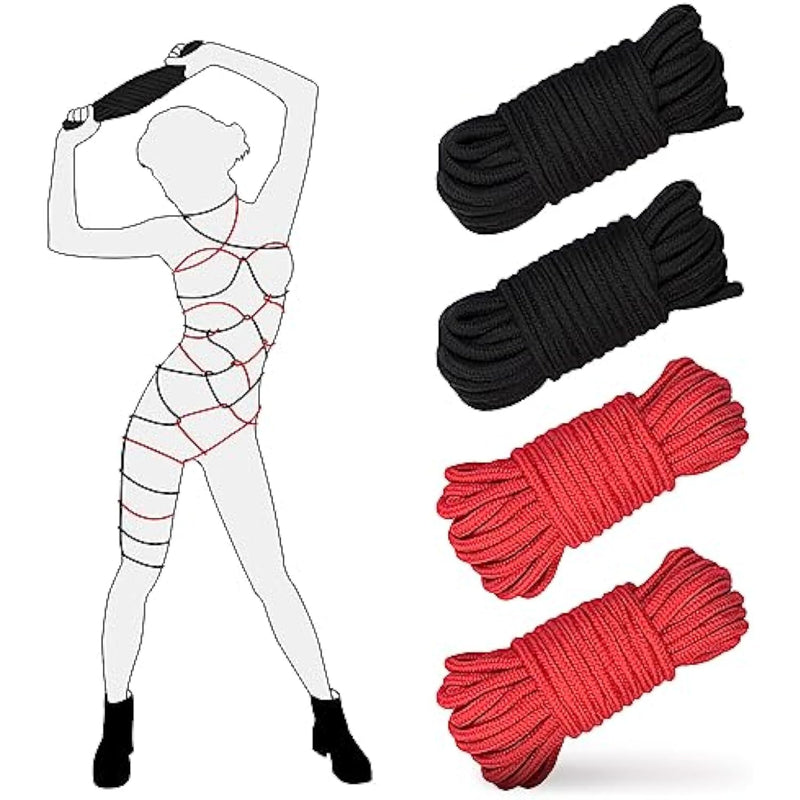 4 Pack Soft Cotton Rope 32 Feet 10M Bdsm Shibari Bondage Rope Restraint Kits Adult Sex Toys For Women Couples (Black And Red)