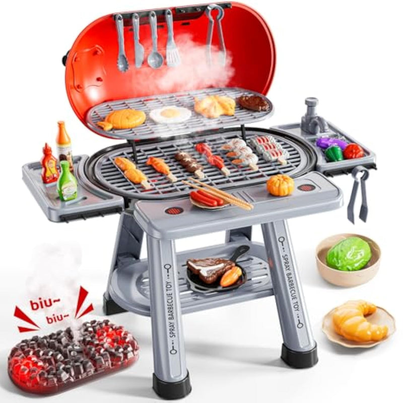 Kids Kitchen Toy Set, Kids Bbq Grill Kitchen Playset With Smoke, Sound & Light, 2-Layer Barbecue Indoor Outdoor Play Grill Toy Gift For Toddler Girl Boy Toy 3 4 5 6 7 8 Year Old