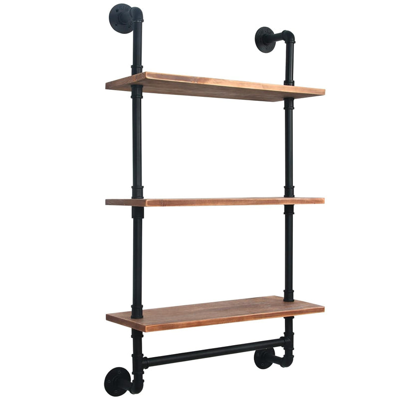 Industrial Pipe Floating Shelves With Towel Bar, 24 Inch Farmhouse Vintage Sty