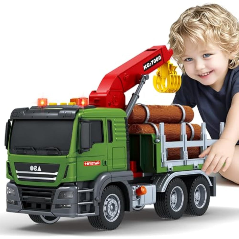 Boy Truck Toys, 3 4 5 6 Years Old Farm Truck Vehicle, Timber Toy With Loading Crane & Lights & Sounds, 3 4 5 6 Kids Toddles Birthday For Boys Girls
