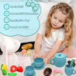 Silicone Tea Set, Silicone Tea Party Set, Pretend Play Tea Party Set For Girls, Food Grade Kids Kitchen Tea Set Accessories For Party (Blue)
