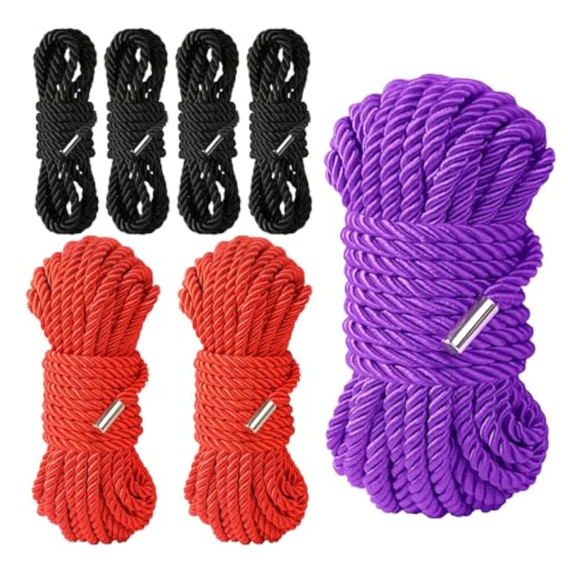 Bdsm Shibari Sex Bondage Restraint Rope - Soft Tie-Ups For Women, Long Restraining Multipurpose Sex Restraints, Adult Sex Toys For Women, Men & Couples (4X8Ft Black+2X16Ft Red+32Ft Purple)