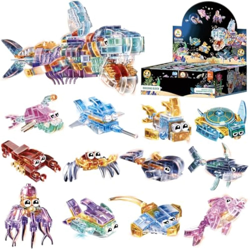 12 Piece Set Of Marine Animal Building Blocks, Suitable For Goodie Bags, Stocking Stuffer, Classroom Prizes, Birthday Gifts, Boys' And Girls' Toys 12 In One Building Block Set