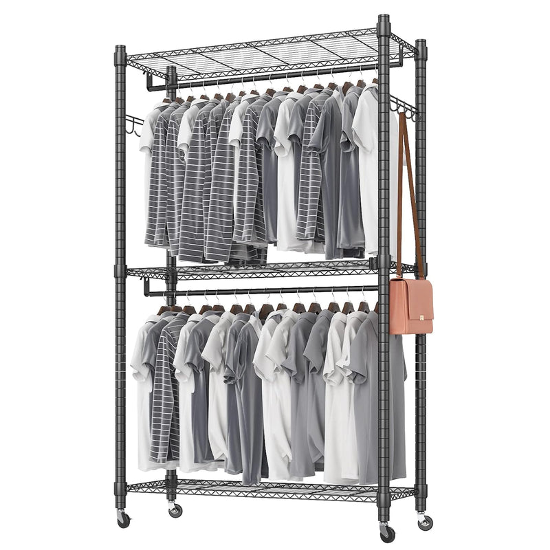 Heavy Duty Garment Rack On Wheels, Portable Clothes Racks For Hanging Clothes, S