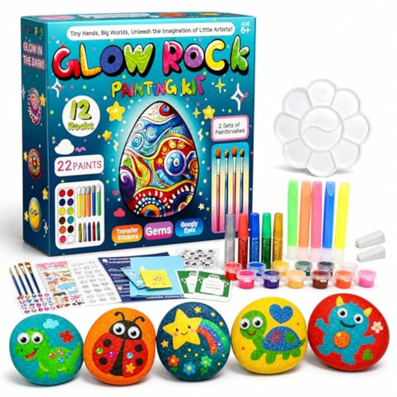 Glow-in-the-Dark Rock Painting Kit for Kids Ages 6-12, Arts & Crafts Set