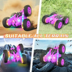 Remote Control Car, Rc Cars Stunt Rc Car Toys New Upgraded Strip Lights And Headlights Girl Toys Double-Sided 360° Rotating 4Wd Drift Truck For Boys Girls Birthday Gift (Purple)