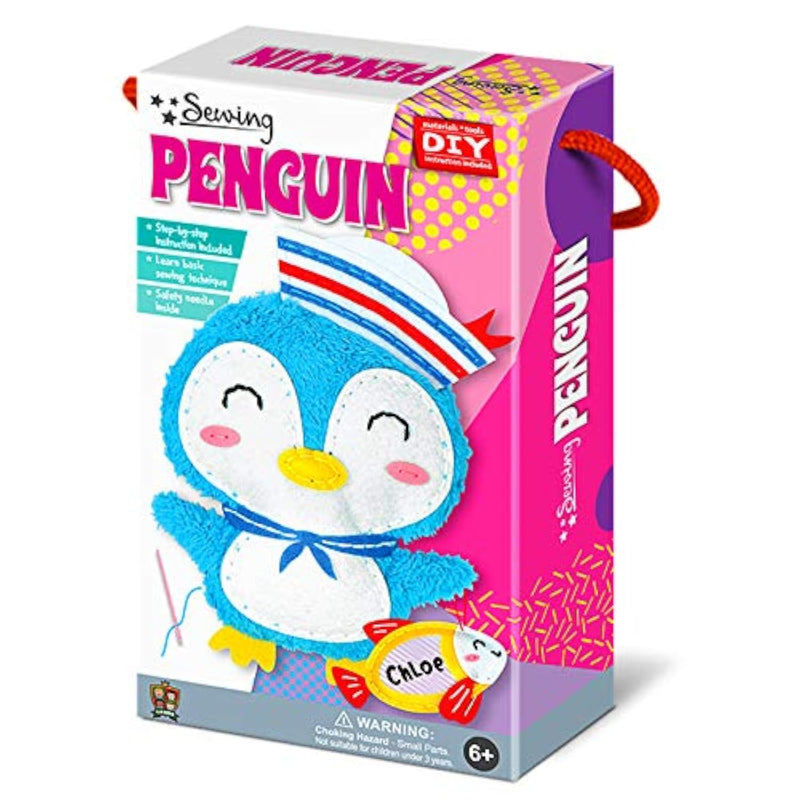 Kids Penguin Sewing Kit with Safety Needle & Instructions, Beginner DIY Craft Set