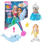 Reversing The Sequins Mermaid Princess Doll Playset - Color Changing, 12" Dress Up Doll & 3" Dolphin, Gift Set For Girls Aged 3+