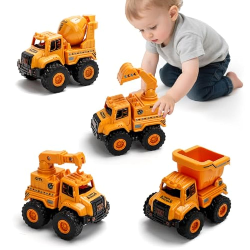 Construction Truck Toys For Toddlers 1-3, Push And Go Toy Vehicles Set With Mixer, Dump Truck, Excavator, Bulldozer, Friction Powered Cars For Boys And Girls, Gift For 2 3 4 5 Year Old Kids
