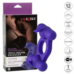 Silicone Rechargeable Triple Orgasm Enhancer Cock Ring Vibrator For Men - Se-1843-50-3