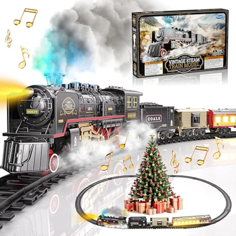 Electric Train Toy With Smokes,Lights And Sound,Train Set For Under Christmas Tree, Locomotive Train Model With Track, For 3 4 5 6 7+ Years Old Toddler Boys And Girls Birthday