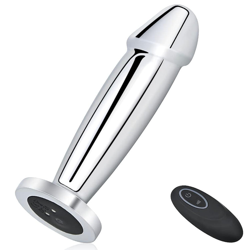 Vibrating Anal Plug Dildo With Remote Control, Rechargeable Metal Butt Plug Prostate Massager With 10 Modes, Magnetic Suction Charging Anal Vibrator Adult Sex Toys For Men, Women And Couples (L)