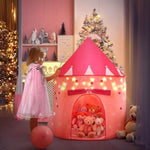 13 Pcs Castle Play Tent With Led Star Lights - Princess Dress-Up Set With Crown For Little Girls - Princess Toy Tent - Indoor And Outdoor Girls Castle Playhouse - Pink