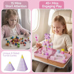 Unicorn Mini Magnetic Building Blocks Set for Girls, 48-Piece Tin with Cones and Magic Wands