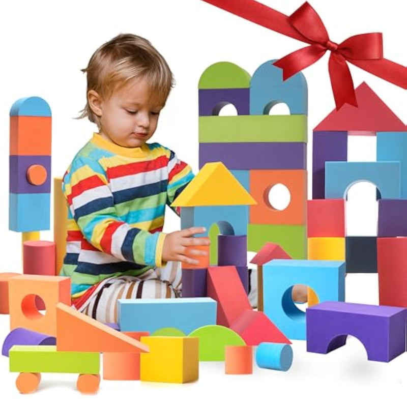 Set Of 34 Large Foam Blocks For Toddlers - Stacking Soft Blocks For Kids With Shapes & Colors Learning - Construction Building Preschool Toys - Soft Toy For Daycare Toddlers 3-5 & Above