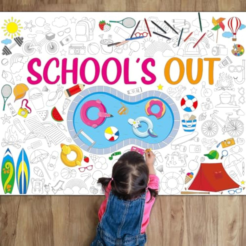 Giant End of School Year Coloring Poster for Kids, Summer Classroom & Party Activity