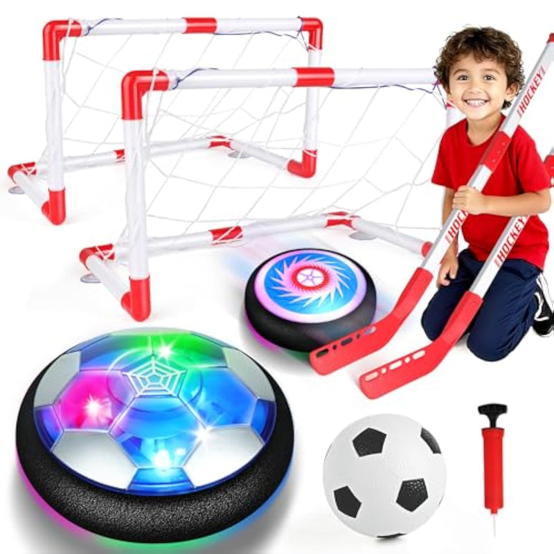 3-In-1 Hover Soccer Ball Set, Including 2 Led Hover Hockey And Soccer Ball Toys, Indoor Red & White Goals, Sports Game Toy, Christmas Festive Gift For 4-8, 8-12 Years Old Boys