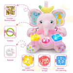 Baby Elephant Musical Stuffed Animals Toy With Light-Up Music & Crinkle Sound Paper,Infant Bilingual Early Learning Education Toys,Tummy Time Toys For 0-3-6-12+ Months Boy Girl, Pink