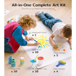 40 Pcs Washable Finger Paint Kit for Kids, 10 Colors with Brushes, Sponge & Smock
