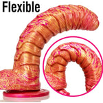 Realistic Dildo 8.66 Inch G-Spot Ribbed Cock Penis With Strong Suction Cup Silicone Prostate Massager Sex Toys For Vaginal Anal Masturbation, Red & Golden,