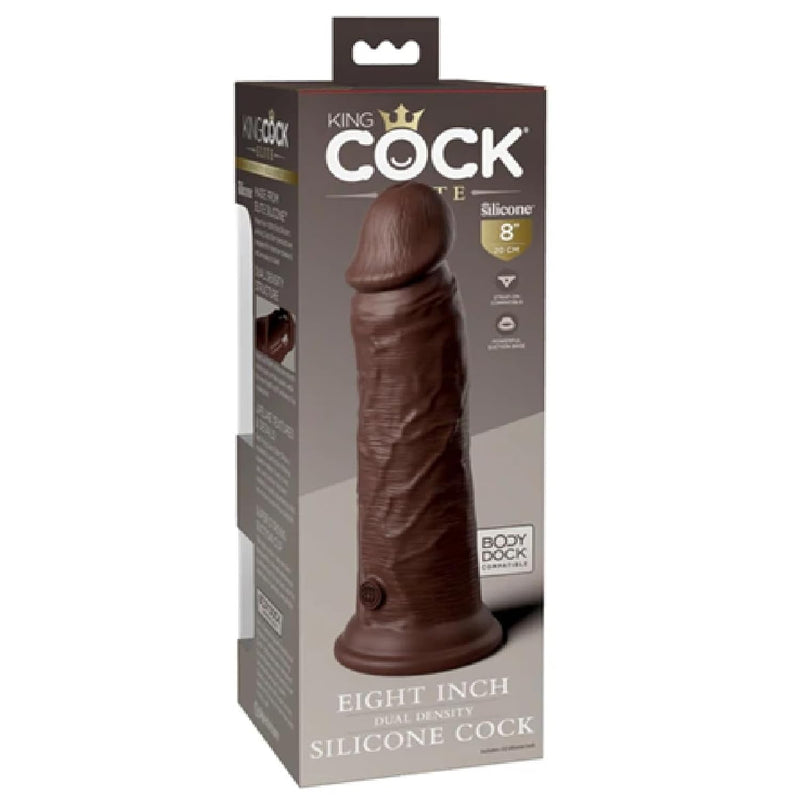King Cock Elite 8 Inch Dual Density Dildo - Brown | Harness Compatible Strap-On | Adult Sex Toys | G-Spot | Realistic Dildos