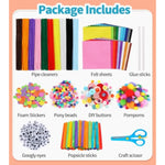 Pipe Cleaners Craft Kit with Pom Poms, Felt Sheets, and Pony Beads for Arts and Crafts DIY Projects