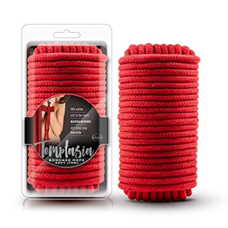 Blush Temptasia Red Bondage Rope - 32 Feet No-Slip Shibari Rope Of 100% Cotton Soft Bdsm Bonds - Easy To Clean Machine Washable -Thick Sturdy For Heavy Duty Binding - Kinky Adult Sex Toys For Couple