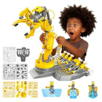 Smiesskiddo 3 In 1 Hydraulic Robot Arm - 220 Pcs Stem Building Toys With 4-Jaw Grab, Suction & Tongs For Kids 8-12 | No Batteries Needed Engineering Gift For Boys & Girls Ages 9 10 11 - Yellow