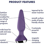 Plug-Ilicious 1 Connect App | Plug Vibrator | 2 Powerful Motors | Waterproof (Ipx7) | Rechargeable Battery | Skin-Friendly Silicone (Purple)