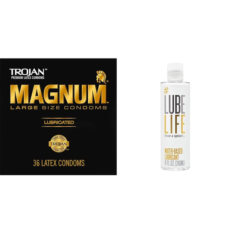 Magnum 36 Count Large Lubricated Condoms And 8 Fl Oz Lube Life Water-Based Personal Lubricant