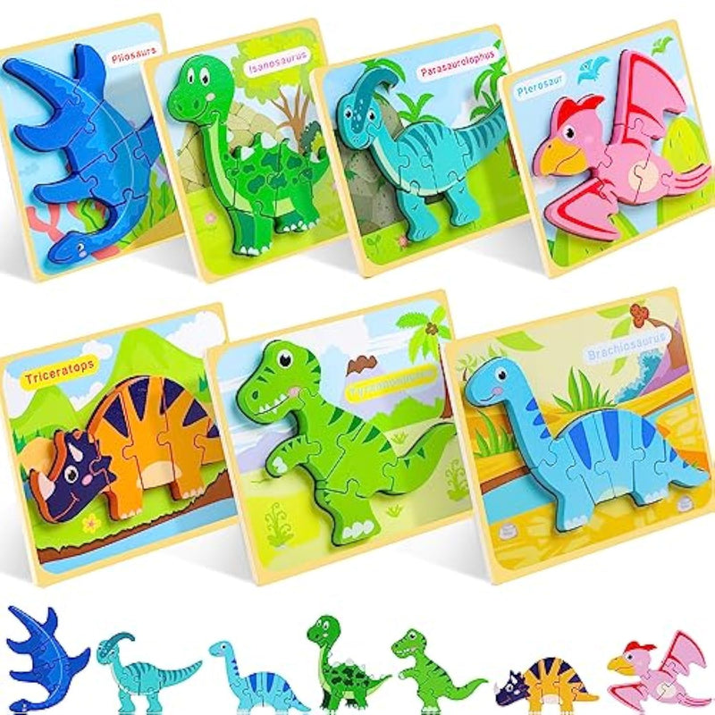 Toddler Puzzles Ages 2-4, Wooden Puzzles For Toddlers 1-3, 7 Pcs Dinosaur Puzzle 2 Year Old, Puzzles For Kids Ages 3-5, Toddler Boy Toys 2-3, Educational Learning Toys For 3 Year Old