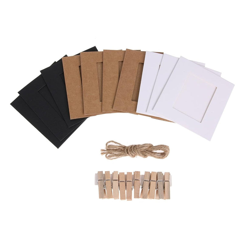 30Pcs Diy Kraft Paper Cardboard Photo Frame With Wooden Clips And String,White