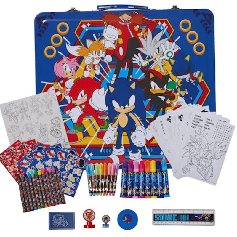 Sonic the Hedgehog Deluxe Art Activity Set with Carrying Tin and Art Supplies for Kids