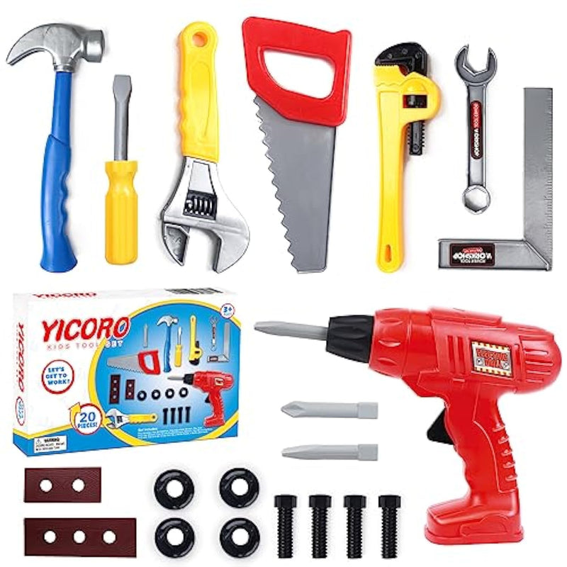 Kids Tool Set 20 Pcs Toddler Tool Set With Toy Drill, Pretend Play Kids Toys For Ages 3,4,5,6,7,8 Years Old, Boy Toys, Girl Toys