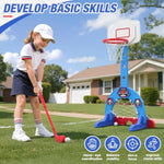 Toddler Basketball Hoop, 3-In-1 Sports Activity Center With Soccer Goal, Golf Game, 5 Height Adjustable Kids Basketball Hoop, Indoor Outdoor Playset Toys Gifts For Boys Girls 3-5, Blue