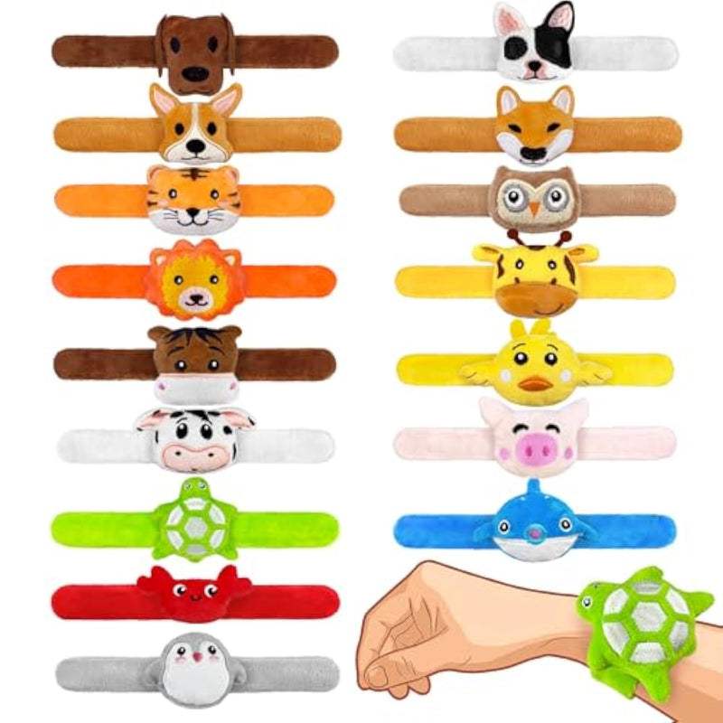 16 Pcs Stuffed Animal Slap Bracelets Set Animal Farm Ocean And Jungle Plush Slap Bracelets Cute Wrist Band Toy For Party Favors 16 Styles