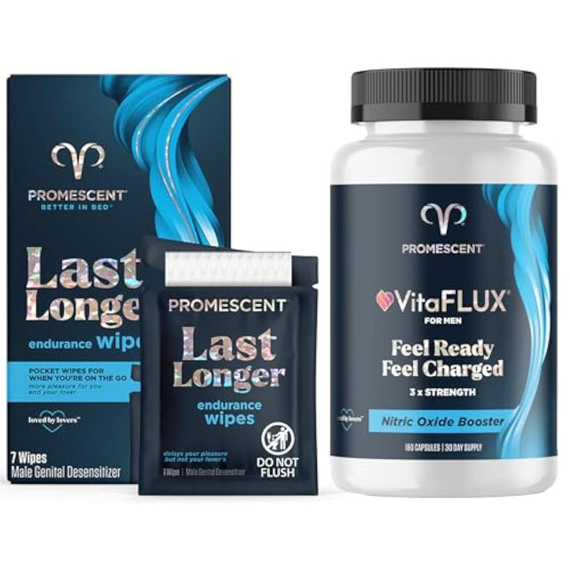 Delay Wipes Sexual Enhancer For Men To Last Longer In Bed + Vitaflux Triple Power Nitric Oxide Supplement For Male Performance, Stamina, Energy, Recovery - Increase Duration & Performance
