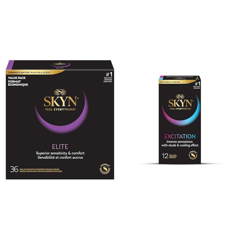 Elite – 36 Count – Ultra-Thin, Lubricated Latex-Free Condoms & Excitation – 12 Count – Lubricated Latex-Free Condoms