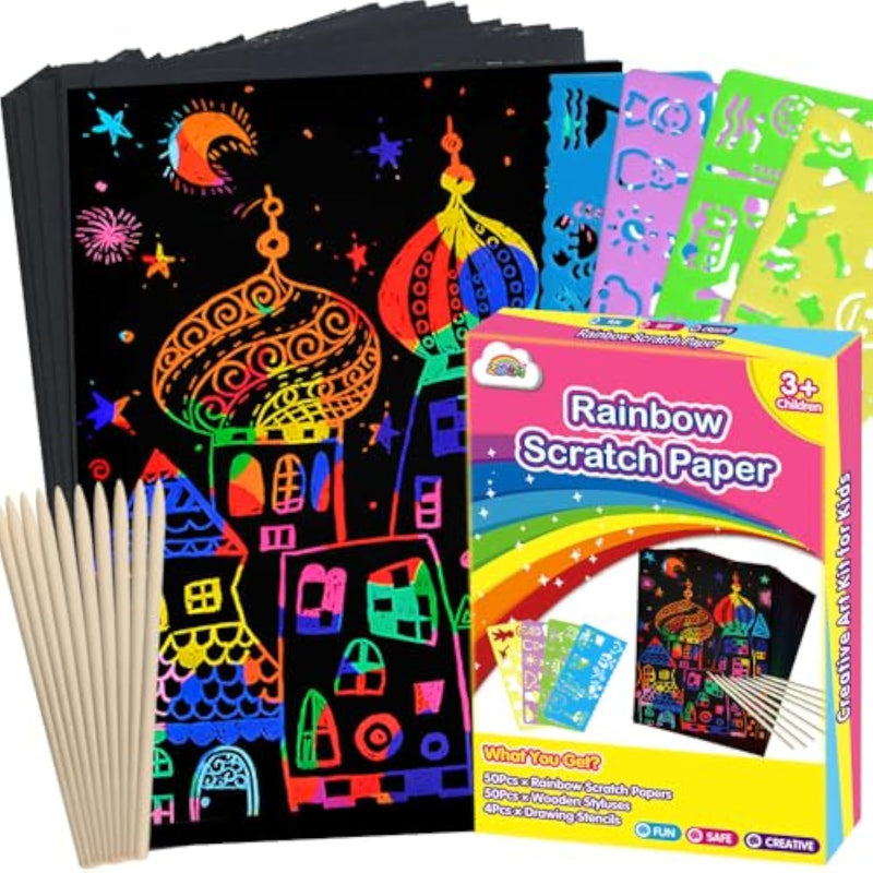 100PCS Rainbow Scratch Paper Art Supplies for Kids Arts and Crafts
