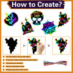 Halloween Crafts Kit for Kids 48 Pieces Rainbow Scratch Art Paper Cards