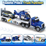 21" Semi Truck Toy, 3 4 5 6 Year Old Boys Toddlers Police Truck Toy With Racing Car And Helicopter, 3 In 1 Police Car Toy, Birthday Gifts For Kids Child 3 4 5 6 Years Old