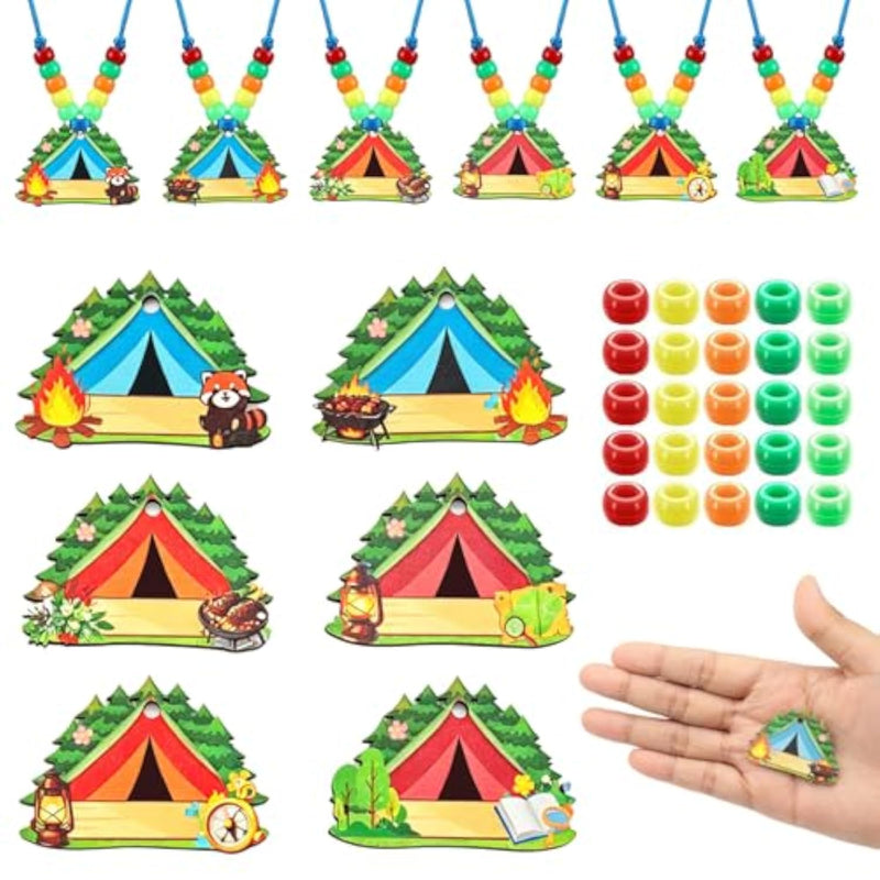 48 Sets Camping Beaded Necklace Craft Kits with Colorful Beads for Kids