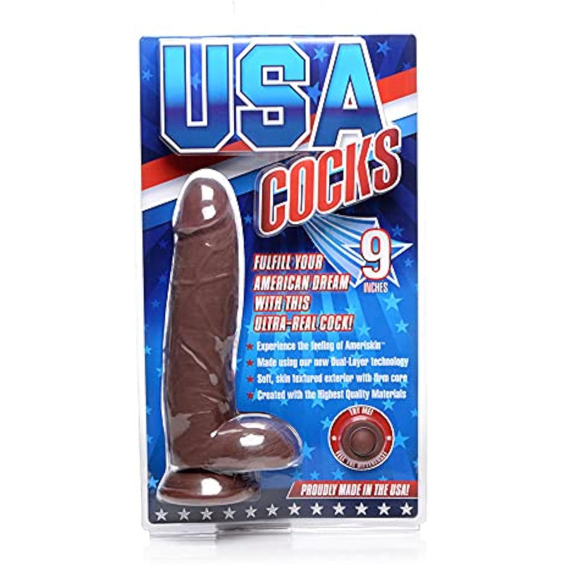 Ultra Real Dual Layer Suction Cup Dildo, Dark Skin Tone, 9 Inch (Af679)