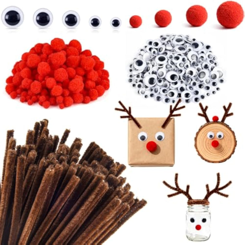 740 Pcs Christmas Reindeer Pipe Cleaner Craft Set with Pom Poms & Wiggle Eyes