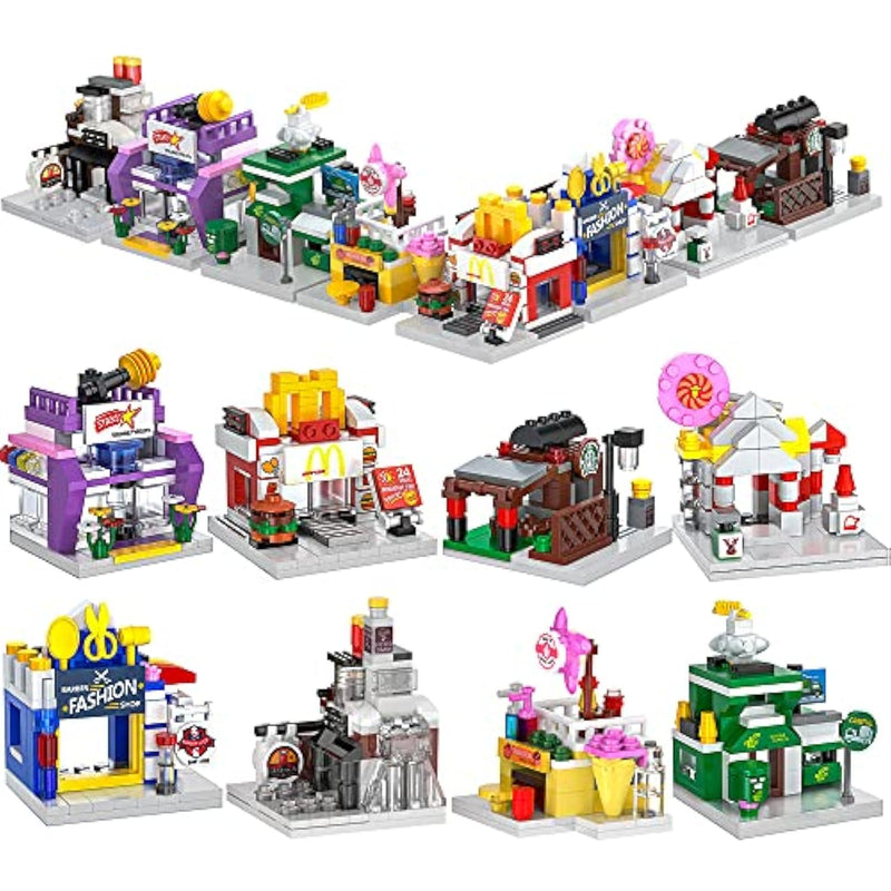 8 Packs Mini City Shop Street View Building Blocks Kit,Moc Construction Creative Educational Kit With Hair Salon & Café Store,Girls Boys Dream Toy Set,Christmas Birthday Party Favors For Kids