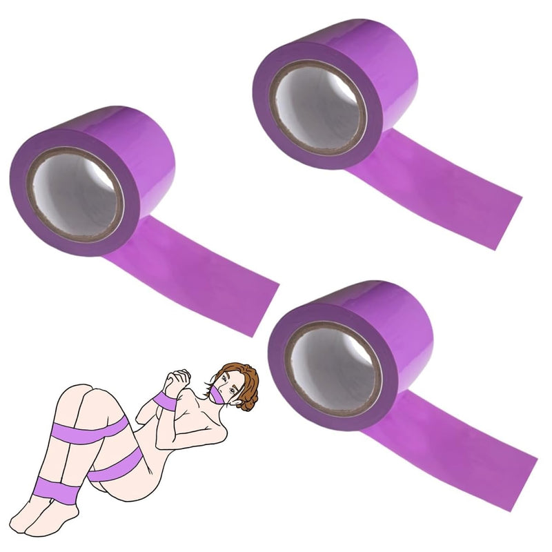 Sex Bondage Restraints Tape Set 3 Rolls Bdsm Tape Pvc Static Electrostatic Kits Sex Game Play For Couples Adult 32Ft (Purple)