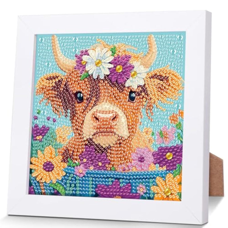 Highland Cow Diamond Art Painting Kit for Kids with Frame, Ages 4-12