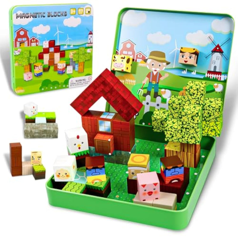 Magnetic Blocks,49Pcs Magnetic Cubes Portable Building Blocks With Metal Storage Box,Stem Toys For Kids.Stocking Stuffers&Christmas Gifts For Boys&Girls Age 4-8