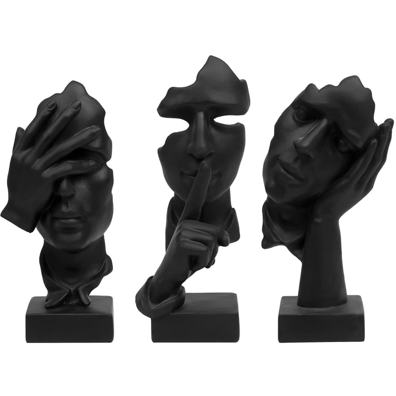 3 Pcs Thinker Statue, Silence Is Gold Abstract Art Figurine, No Hear No See No