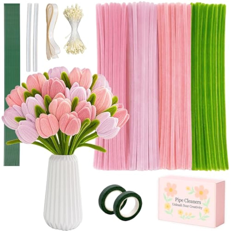 400-Piece Flower Making Craft Kit with Pipe Cleaners for Kids and Adults
